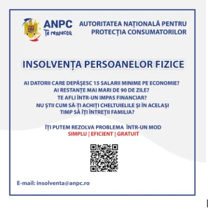 ANPC - Insolvența persoanelor fizice: insolventa@anpc.ro